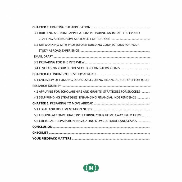 Table of contents page 2/2 ebook "How to go abroad as a student for free"